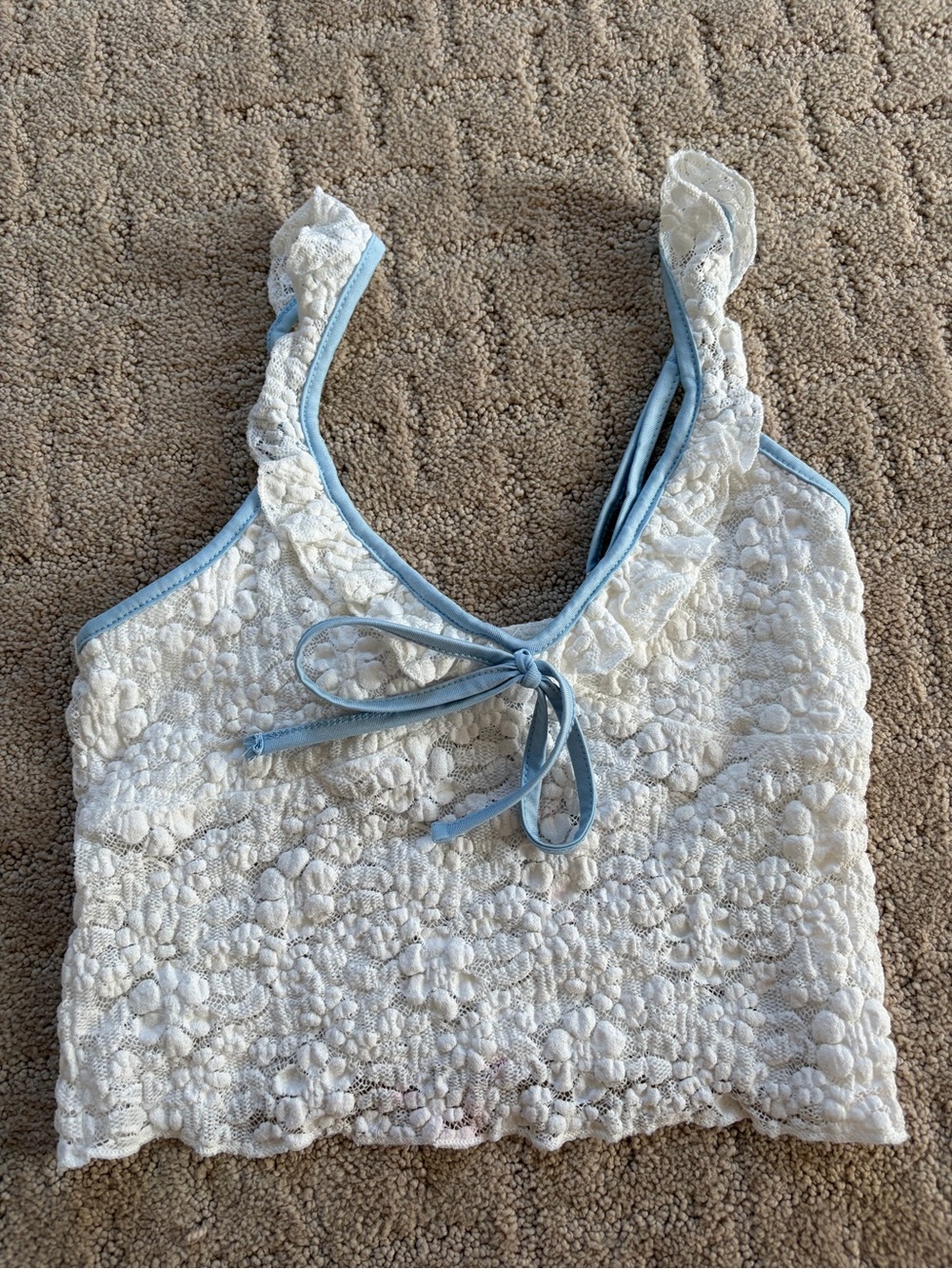 Edikted White Lace Bandeau with Light Blue Trim